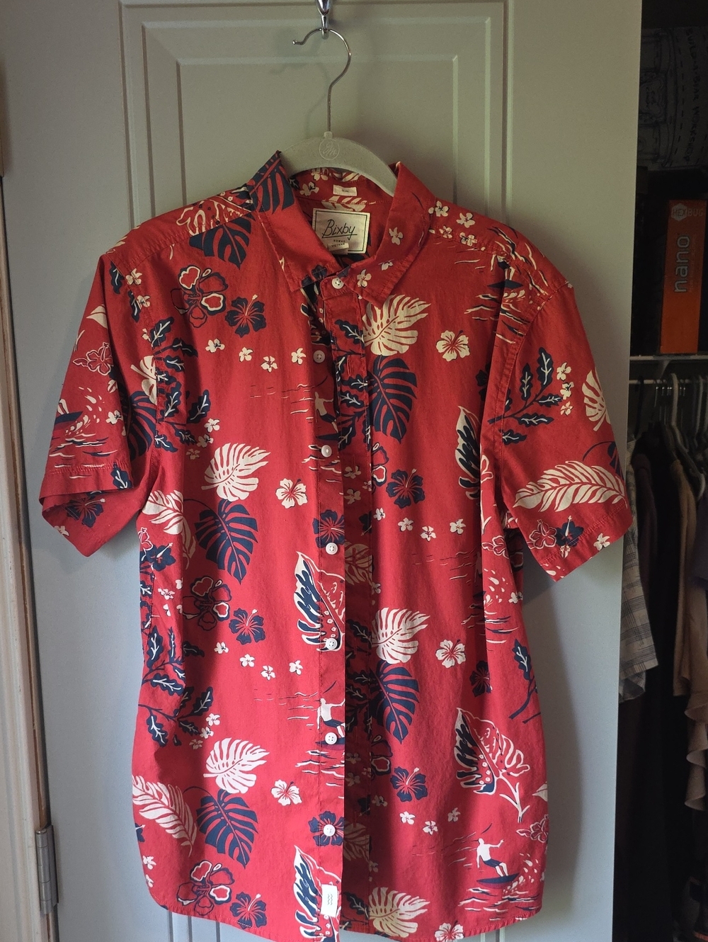 Bixby Red Tropical Print Short-Sleeve Button-Up Shirt
